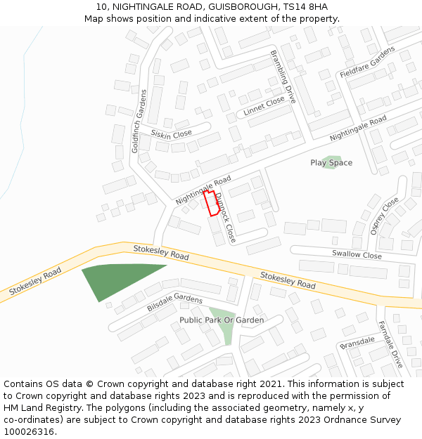 10, NIGHTINGALE ROAD, GUISBOROUGH, TS14 8HA: Location map and indicative extent of plot