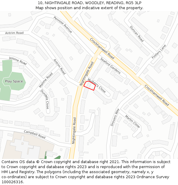 10, NIGHTINGALE ROAD, WOODLEY, READING, RG5 3LP: Location map and indicative extent of plot