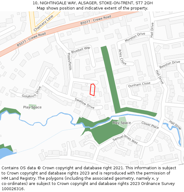 10, NIGHTINGALE WAY, ALSAGER, STOKE-ON-TRENT, ST7 2GH: Location map and indicative extent of plot