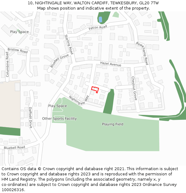 10, NIGHTINGALE WAY, WALTON CARDIFF, TEWKESBURY, GL20 7TW: Location map and indicative extent of plot