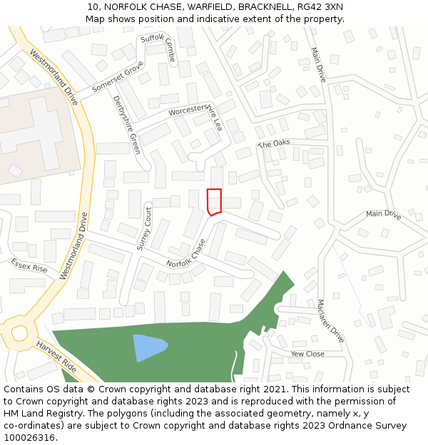 10, NORFOLK CHASE, WARFIELD, BRACKNELL, RG42 3XN: Location map and indicative extent of plot