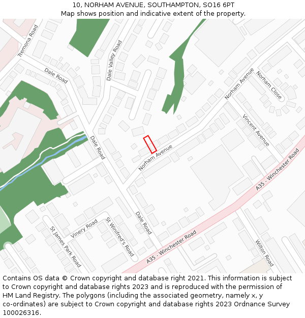 10, NORHAM AVENUE, SOUTHAMPTON, SO16 6PT: Location map and indicative extent of plot