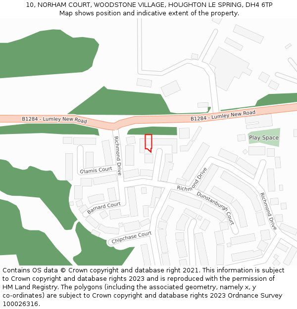 10, NORHAM COURT, WOODSTONE VILLAGE, HOUGHTON LE SPRING, DH4 6TP: Location map and indicative extent of plot