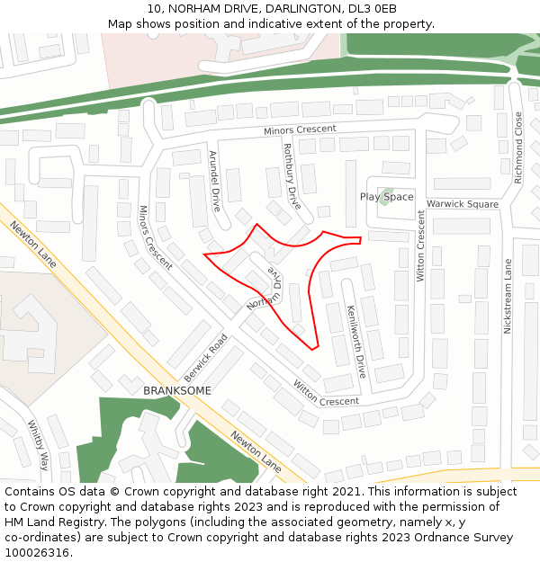 10, NORHAM DRIVE, DARLINGTON, DL3 0EB: Location map and indicative extent of plot