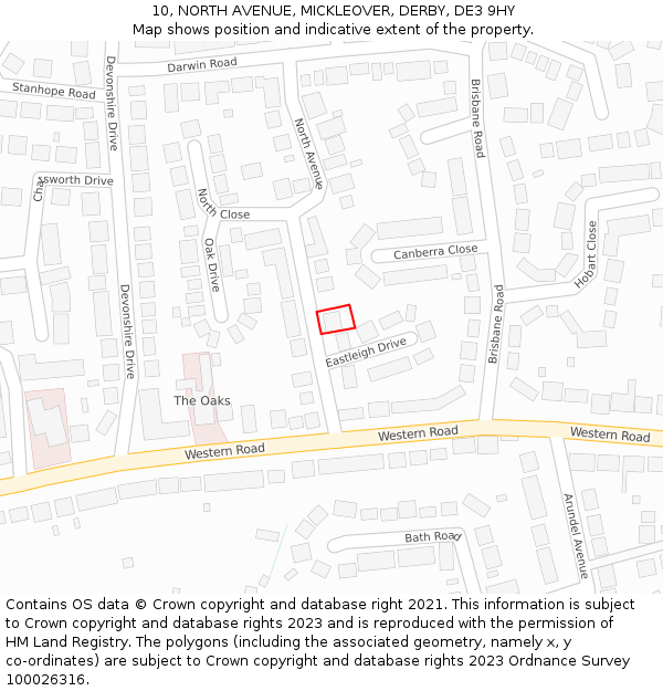 10, NORTH AVENUE, MICKLEOVER, DERBY, DE3 9HY: Location map and indicative extent of plot