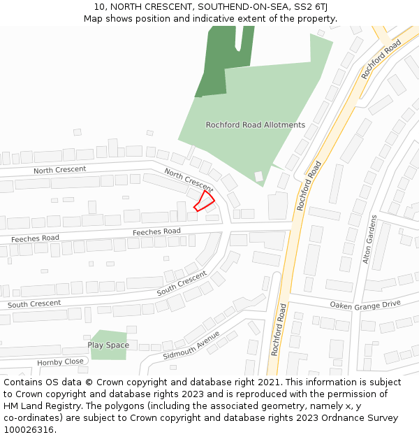 10, NORTH CRESCENT, SOUTHEND-ON-SEA, SS2 6TJ: Location map and indicative extent of plot