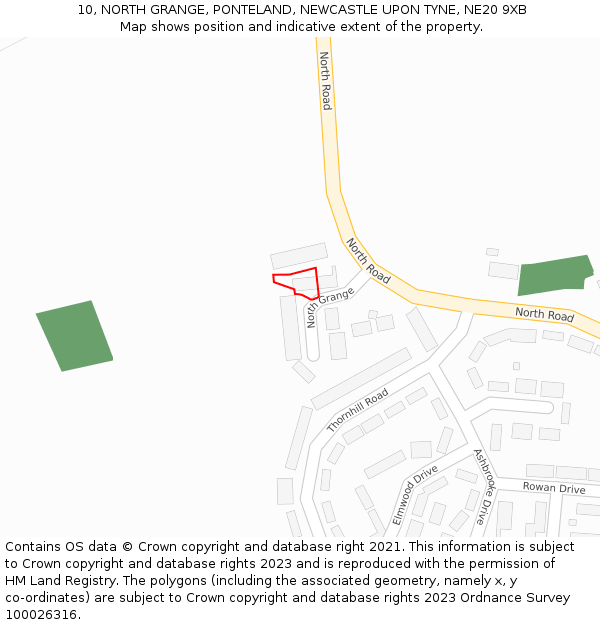 10, NORTH GRANGE, PONTELAND, NEWCASTLE UPON TYNE, NE20 9XB: Location map and indicative extent of plot