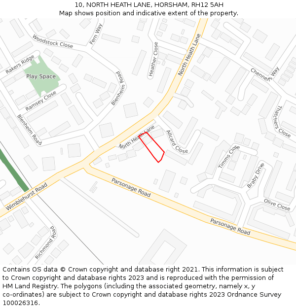 10, NORTH HEATH LANE, HORSHAM, RH12 5AH: Location map and indicative extent of plot