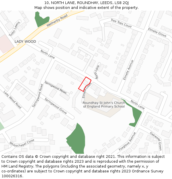 10, NORTH LANE, ROUNDHAY, LEEDS, LS8 2QJ: Location map and indicative extent of plot
