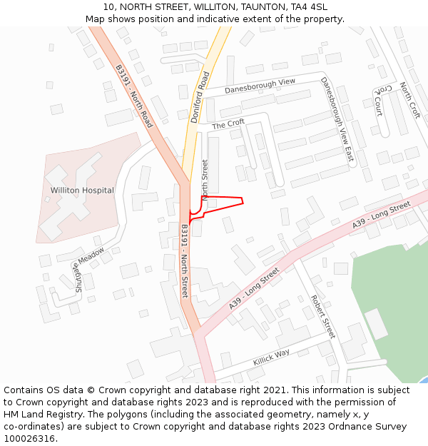 10, NORTH STREET, WILLITON, TAUNTON, TA4 4SL: Location map and indicative extent of plot