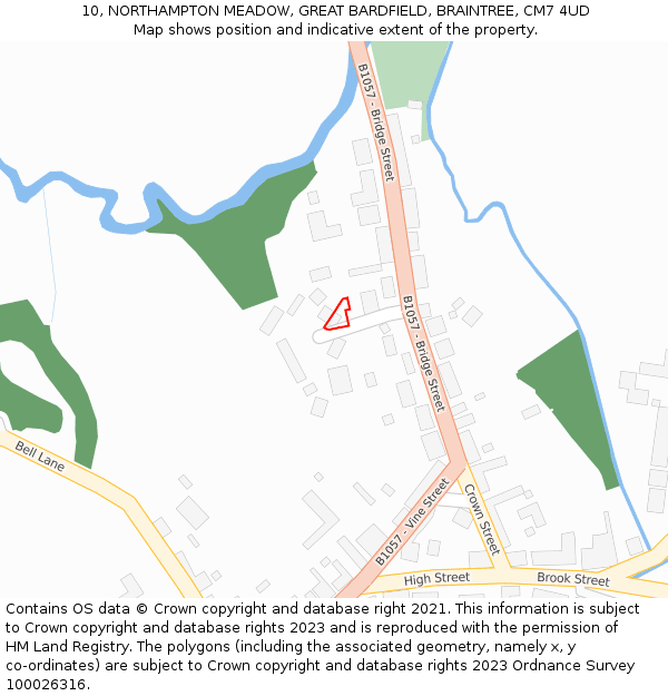 10, NORTHAMPTON MEADOW, GREAT BARDFIELD, BRAINTREE, CM7 4UD: Location map and indicative extent of plot