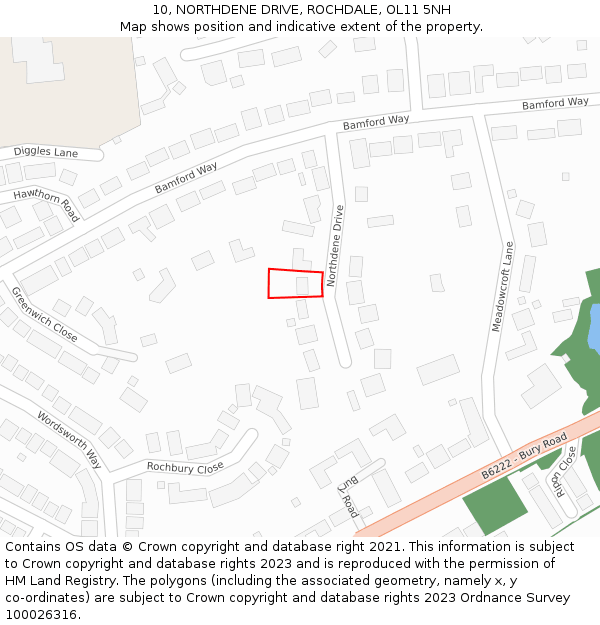 10, NORTHDENE DRIVE, ROCHDALE, OL11 5NH: Location map and indicative extent of plot