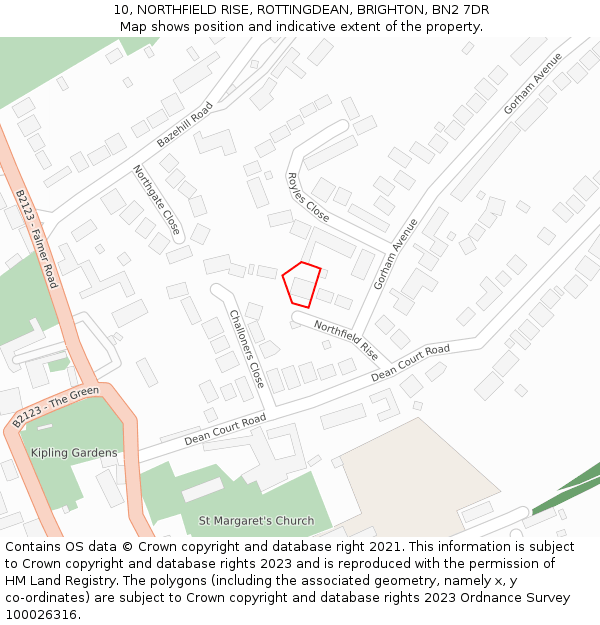 10, NORTHFIELD RISE, ROTTINGDEAN, BRIGHTON, BN2 7DR: Location map and indicative extent of plot