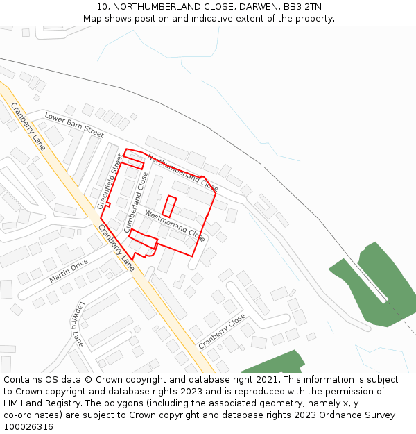10, NORTHUMBERLAND CLOSE, DARWEN, BB3 2TN: Location map and indicative extent of plot