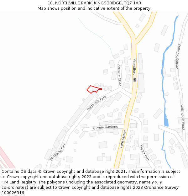 10, NORTHVILLE PARK, KINGSBRIDGE, TQ7 1AR: Location map and indicative extent of plot