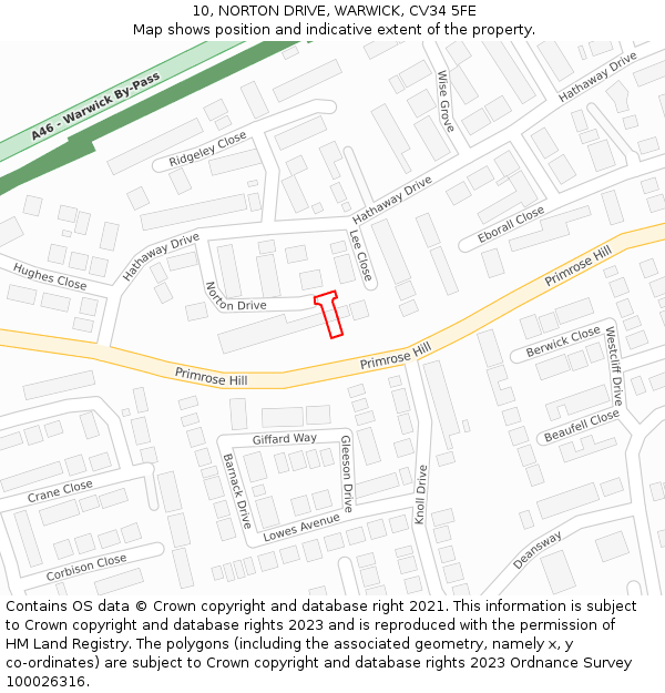 10, NORTON DRIVE, WARWICK, CV34 5FE: Location map and indicative extent of plot