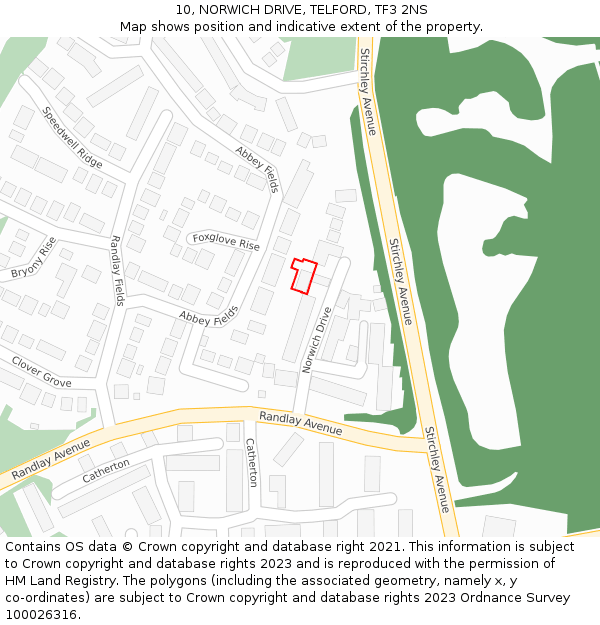 10, NORWICH DRIVE, TELFORD, TF3 2NS: Location map and indicative extent of plot