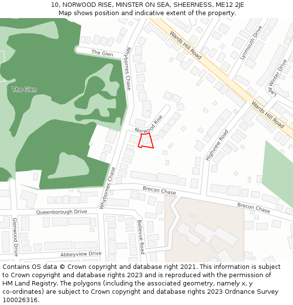 10, NORWOOD RISE, MINSTER ON SEA, SHEERNESS, ME12 2JE: Location map and indicative extent of plot