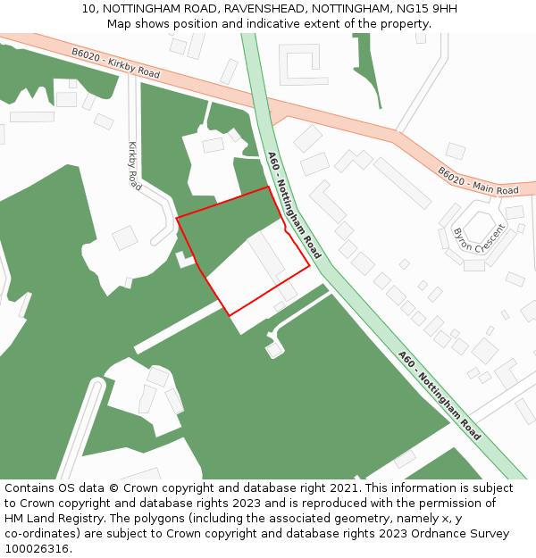 10, NOTTINGHAM ROAD, RAVENSHEAD, NOTTINGHAM, NG15 9HH: Location map and indicative extent of plot