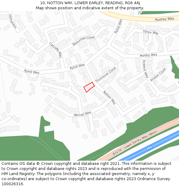 10, NOTTON WAY, LOWER EARLEY, READING, RG6 4AJ: Location map and indicative extent of plot