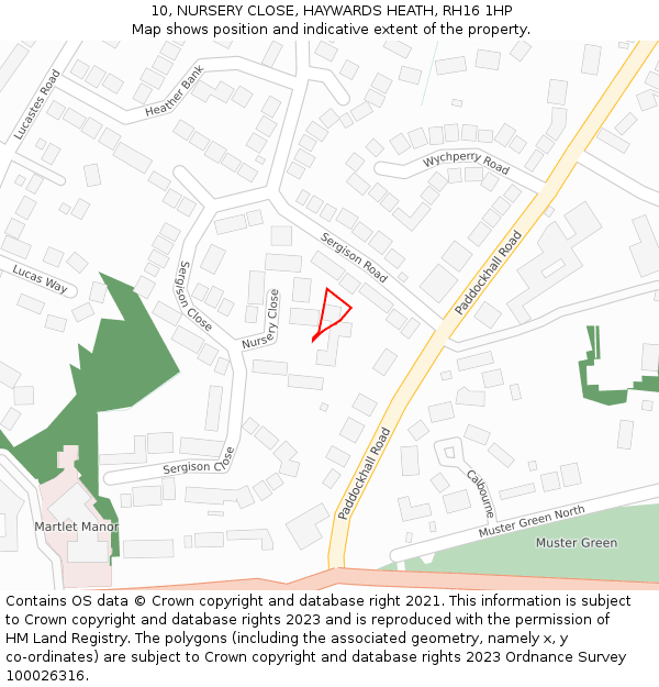10, NURSERY CLOSE, HAYWARDS HEATH, RH16 1HP: Location map and indicative extent of plot