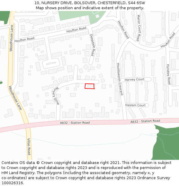 10, NURSERY DRIVE, BOLSOVER, CHESTERFIELD, S44 6SW: Location map and indicative extent of plot