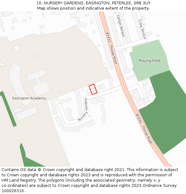 10, NURSERY GARDENS, EASINGTON, PETERLEE, SR8 3UY: Location map and indicative extent of plot