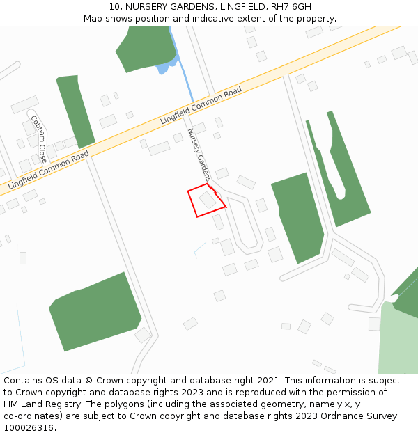 10, NURSERY GARDENS, LINGFIELD, RH7 6GH: Location map and indicative extent of plot