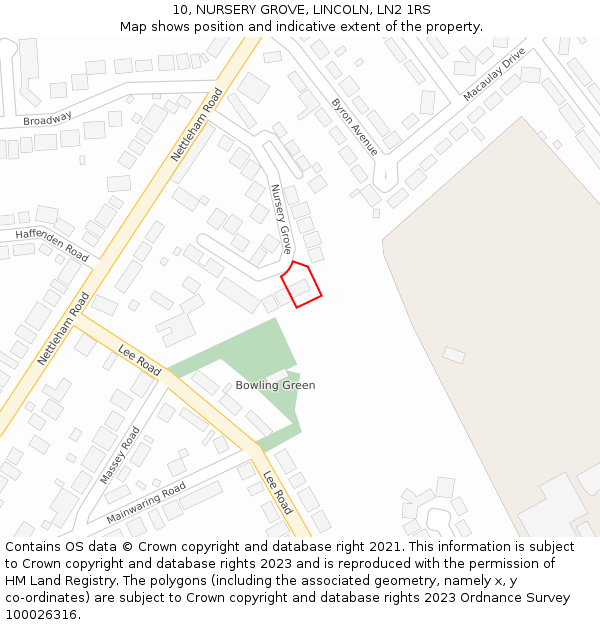 10, NURSERY GROVE, LINCOLN, LN2 1RS: Location map and indicative extent of plot