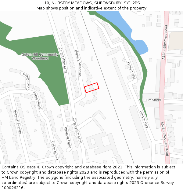 10, NURSERY MEADOWS, SHREWSBURY, SY1 2PS: Location map and indicative extent of plot