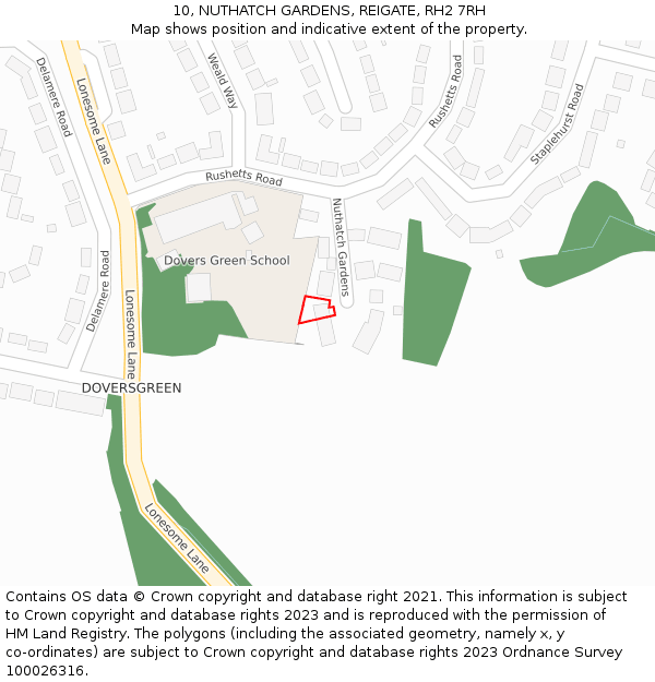 10, NUTHATCH GARDENS, REIGATE, RH2 7RH: Location map and indicative extent of plot