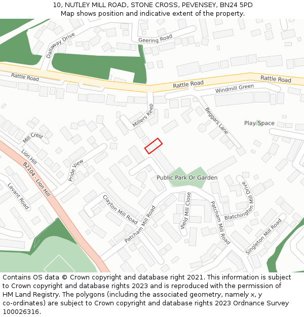 10, NUTLEY MILL ROAD, STONE CROSS, PEVENSEY, BN24 5PD: Location map and indicative extent of plot