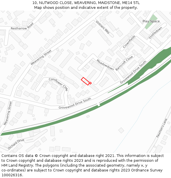 10, NUTWOOD CLOSE, WEAVERING, MAIDSTONE, ME14 5TL: Location map and indicative extent of plot