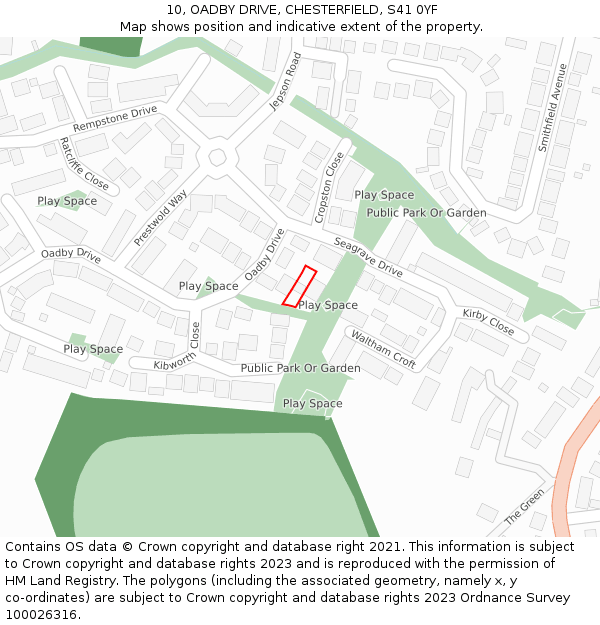 10, OADBY DRIVE, CHESTERFIELD, S41 0YF: Location map and indicative extent of plot