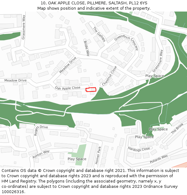 10, OAK APPLE CLOSE, PILLMERE, SALTASH, PL12 6YS: Location map and indicative extent of plot