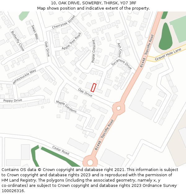 10, OAK DRIVE, SOWERBY, THIRSK, YO7 3RF: Location map and indicative extent of plot