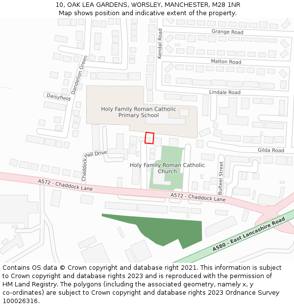 10, OAK LEA GARDENS, WORSLEY, MANCHESTER, M28 1NR: Location map and indicative extent of plot