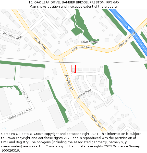 10, OAK LEAF DRIVE, BAMBER BRIDGE, PRESTON, PR5 6AX: Location map and indicative extent of plot