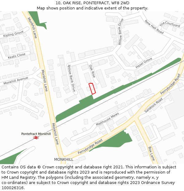 10, OAK RISE, PONTEFRACT, WF8 2WD: Location map and indicative extent of plot