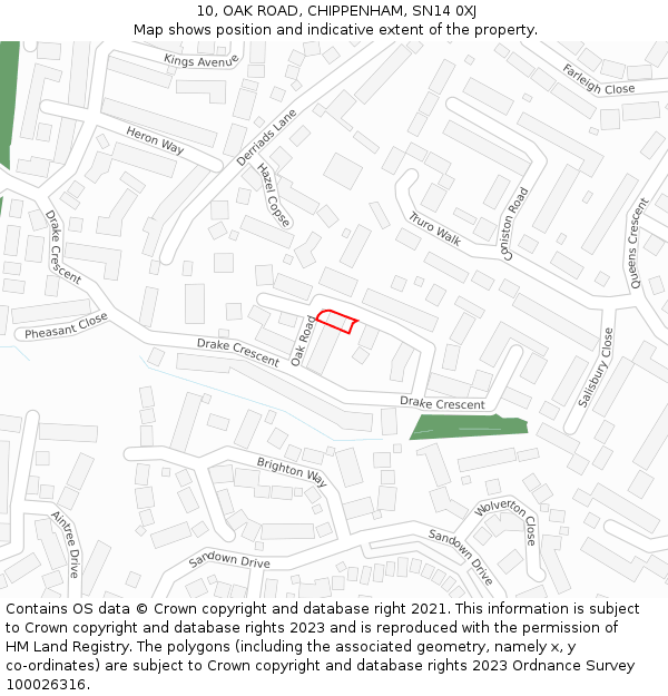 10, OAK ROAD, CHIPPENHAM, SN14 0XJ: Location map and indicative extent of plot