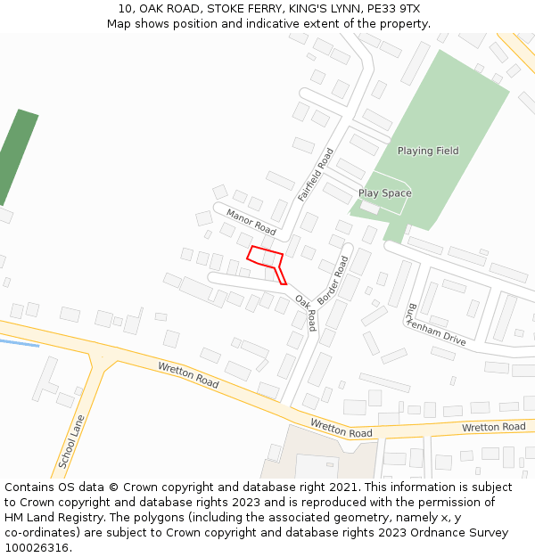 10, OAK ROAD, STOKE FERRY, KING'S LYNN, PE33 9TX: Location map and indicative extent of plot