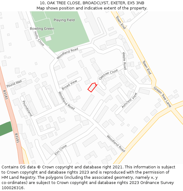 10, OAK TREE CLOSE, BROADCLYST, EXETER, EX5 3NB: Location map and indicative extent of plot