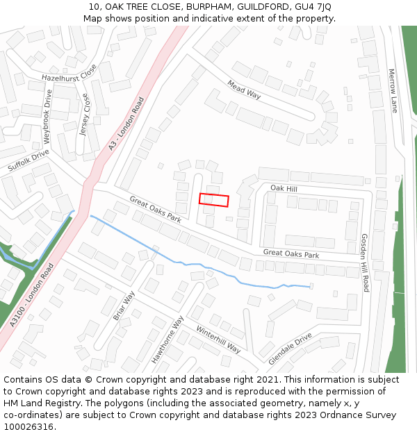 10, OAK TREE CLOSE, BURPHAM, GUILDFORD, GU4 7JQ: Location map and indicative extent of plot