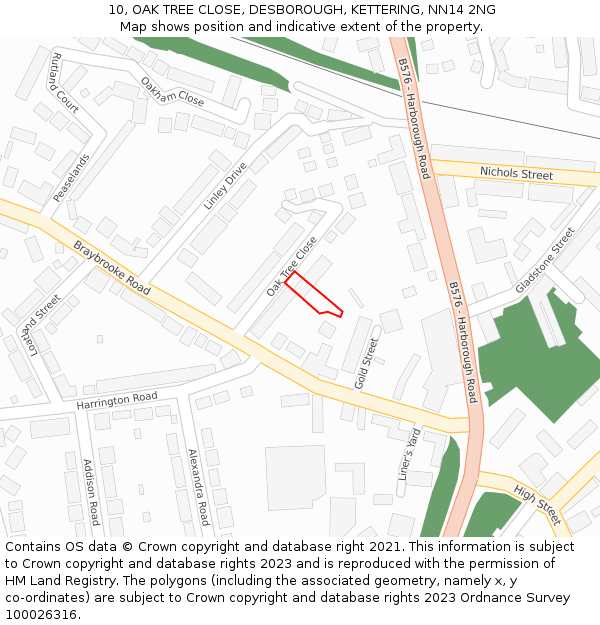10, OAK TREE CLOSE, DESBOROUGH, KETTERING, NN14 2NG: Location map and indicative extent of plot