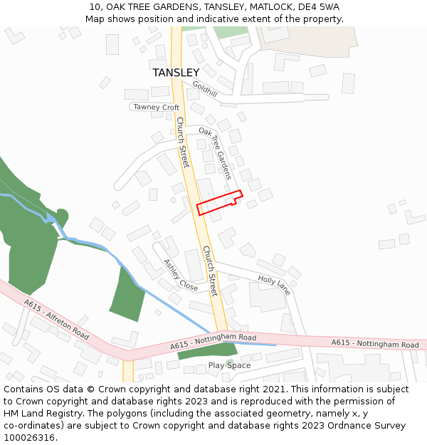 10, OAK TREE GARDENS, TANSLEY, MATLOCK, DE4 5WA: Location map and indicative extent of plot