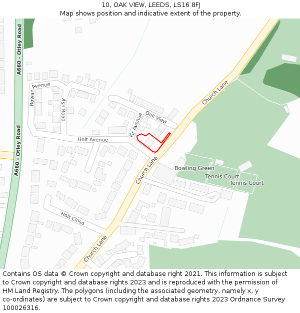 10, OAK VIEW, LEEDS, LS16 8FJ: Location map and indicative extent of plot