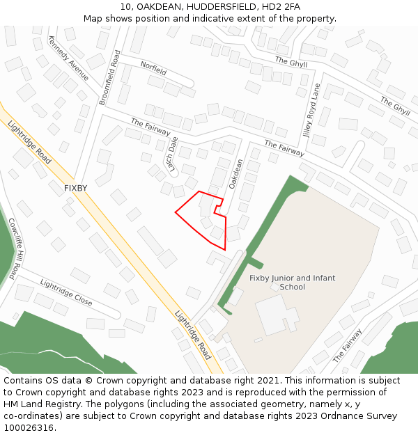 10, OAKDEAN, HUDDERSFIELD, HD2 2FA: Location map and indicative extent of plot