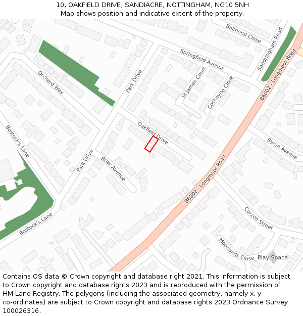 10, OAKFIELD DRIVE, SANDIACRE, NOTTINGHAM, NG10 5NH: Location map and indicative extent of plot