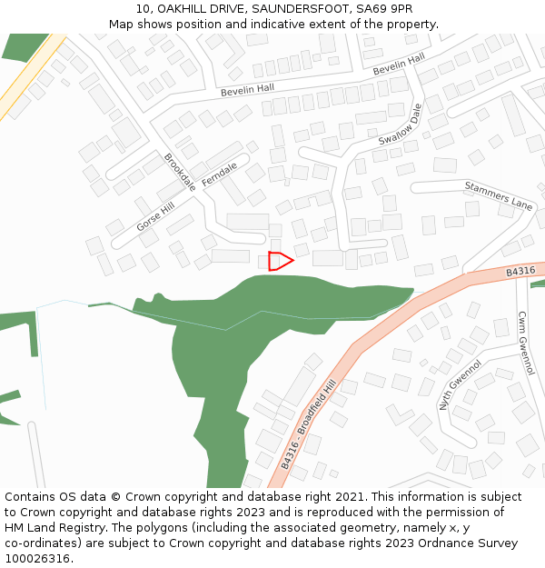 10, OAKHILL DRIVE, SAUNDERSFOOT, SA69 9PR: Location map and indicative extent of plot