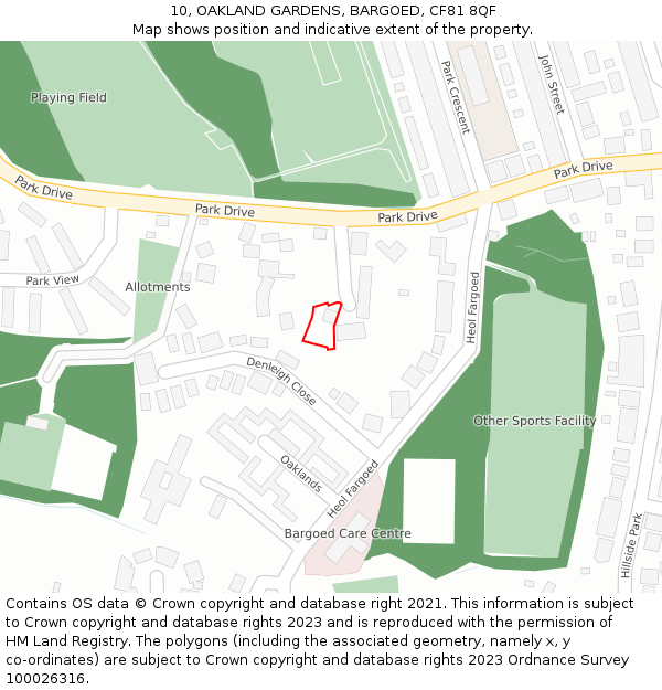 10, OAKLAND GARDENS, BARGOED, CF81 8QF: Location map and indicative extent of plot